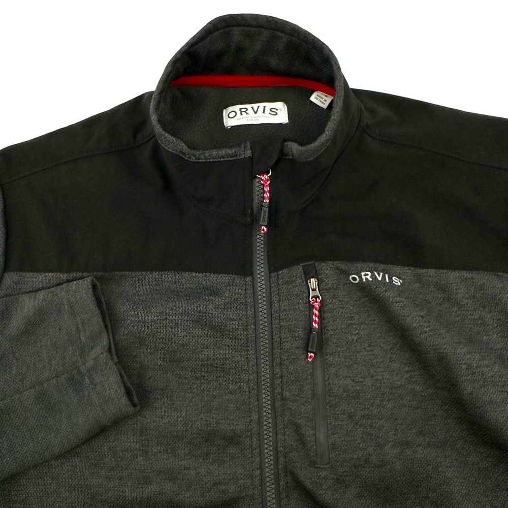 Orvis Mens Large Full Zip Fleece Jacket Charcoal Gray Black Contrast 1522009